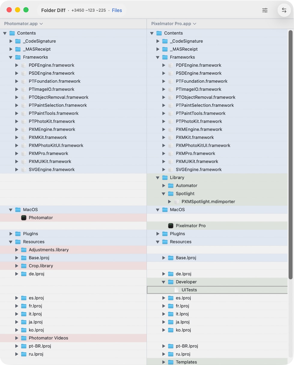 ABDiff folder comparison view on macOS