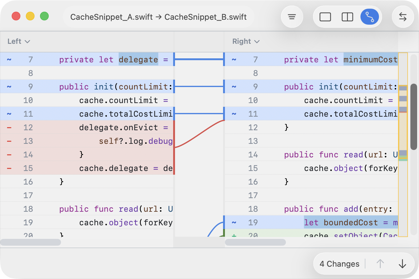 Two-Pane text diff with connectors